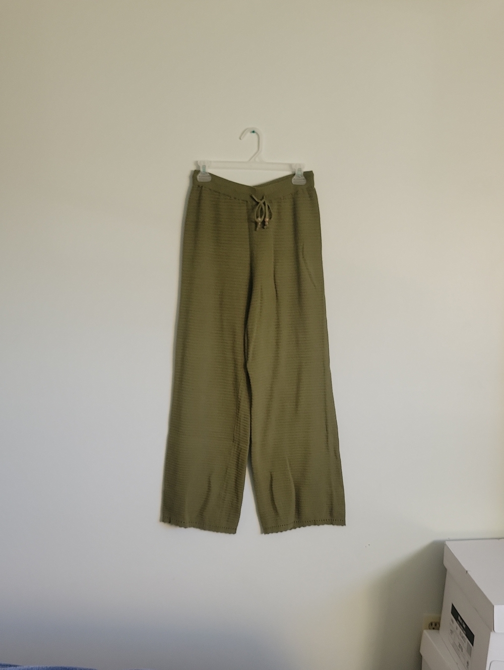 Olive Green Woman's Drawstring Wide-Leg BEACH Pants Bathing Suit Cover (1046)